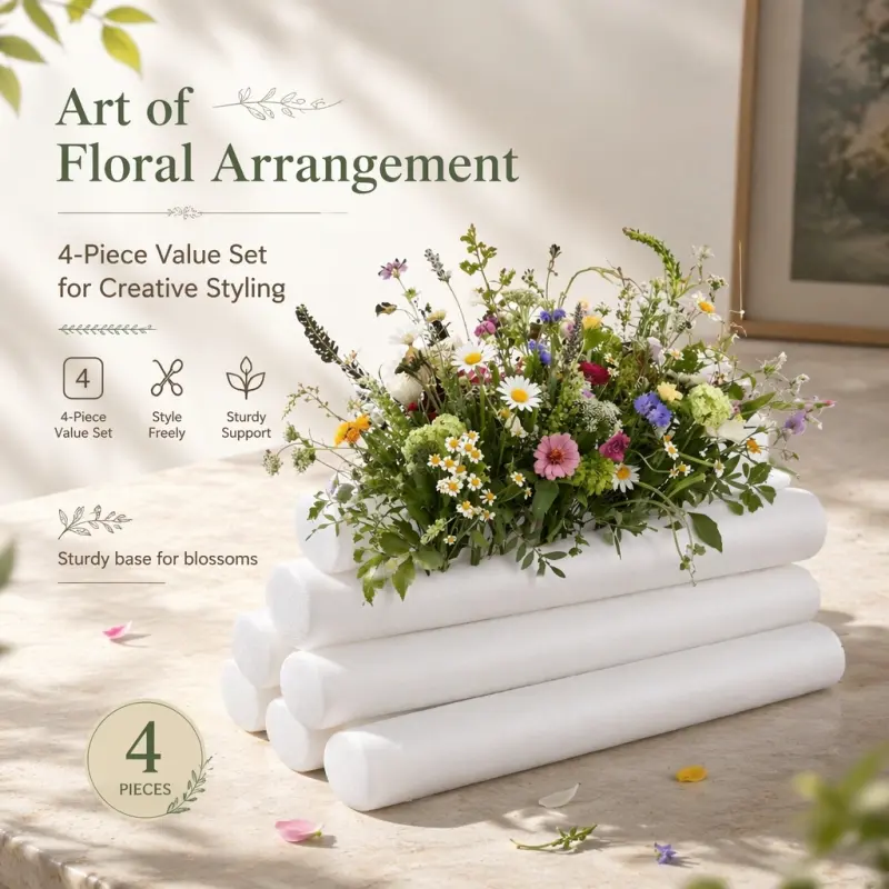 4 Pack Cylindrical Floral Foam Rods, Creative Floral Arrangement Sticks, DIY Floral Decoration, Sturdy Base Support For Fresh Flowers, DIY Bouquet Craft Supplies