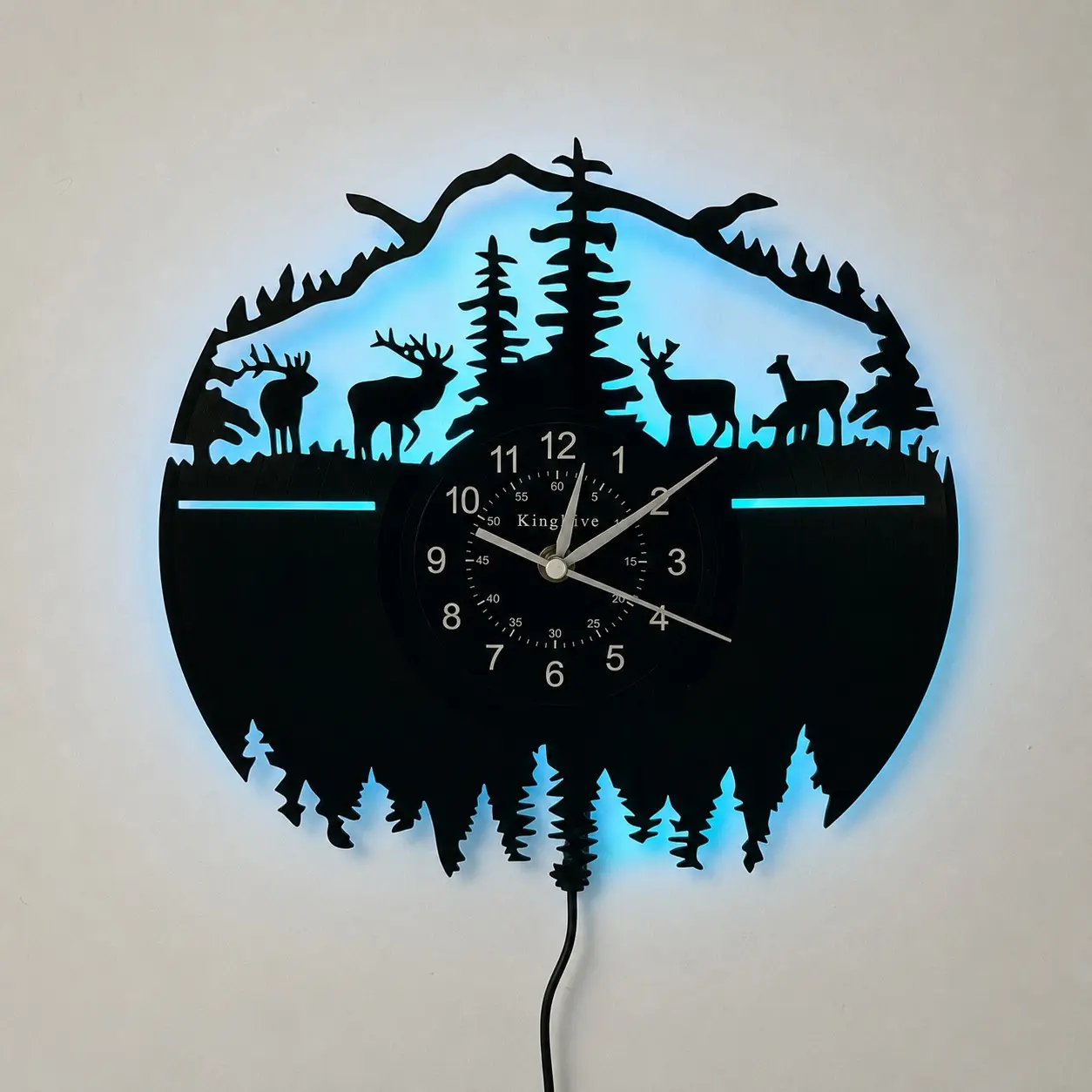 Christmas Reindeer Vinyl Record Wall Clock with LED Backlighting, Perfect Gift for Halloween, New Year's, Birthday, Farmhouse Style Decor