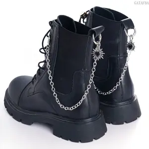 Punk Vintage Dark Sacred Heart Thorn Flame Pendant Shoe Chain & Shoe Buckle 2Pcs Set for Halloween
