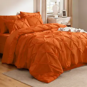 5Pcs Luxury Pinch Pleat Comforter Set (Twin/Queen/King), Soft Breathable All Season Bedding, Includes Comforter + 3 Pillowcases + Throw Pillow, Machine Washable, Ideal for Bedroom Decor