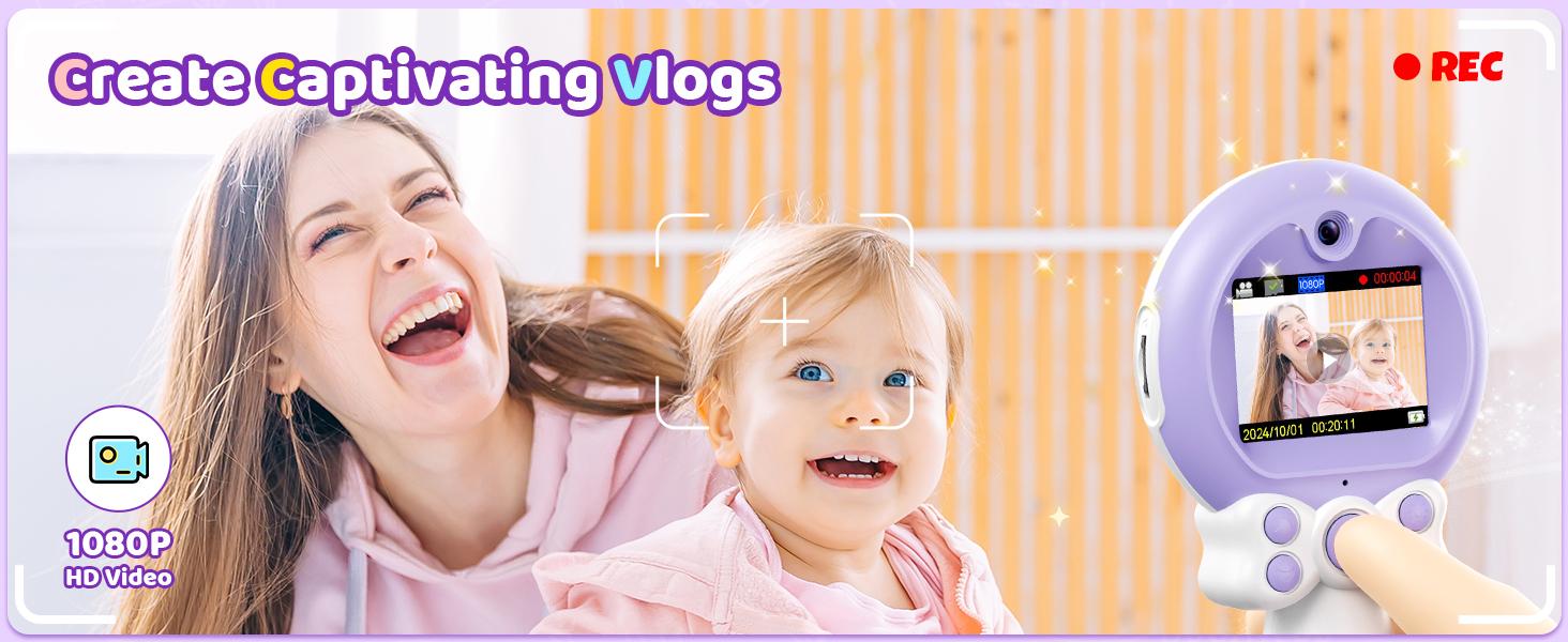 Camera Toy for Girls - Birthday Girl Gifts with Magic Wand Design - Digital Video Camera for with 32GB SD Card - Easter Basket Essentials for Girl 2 3 4 5 6 Year Olds, Purple