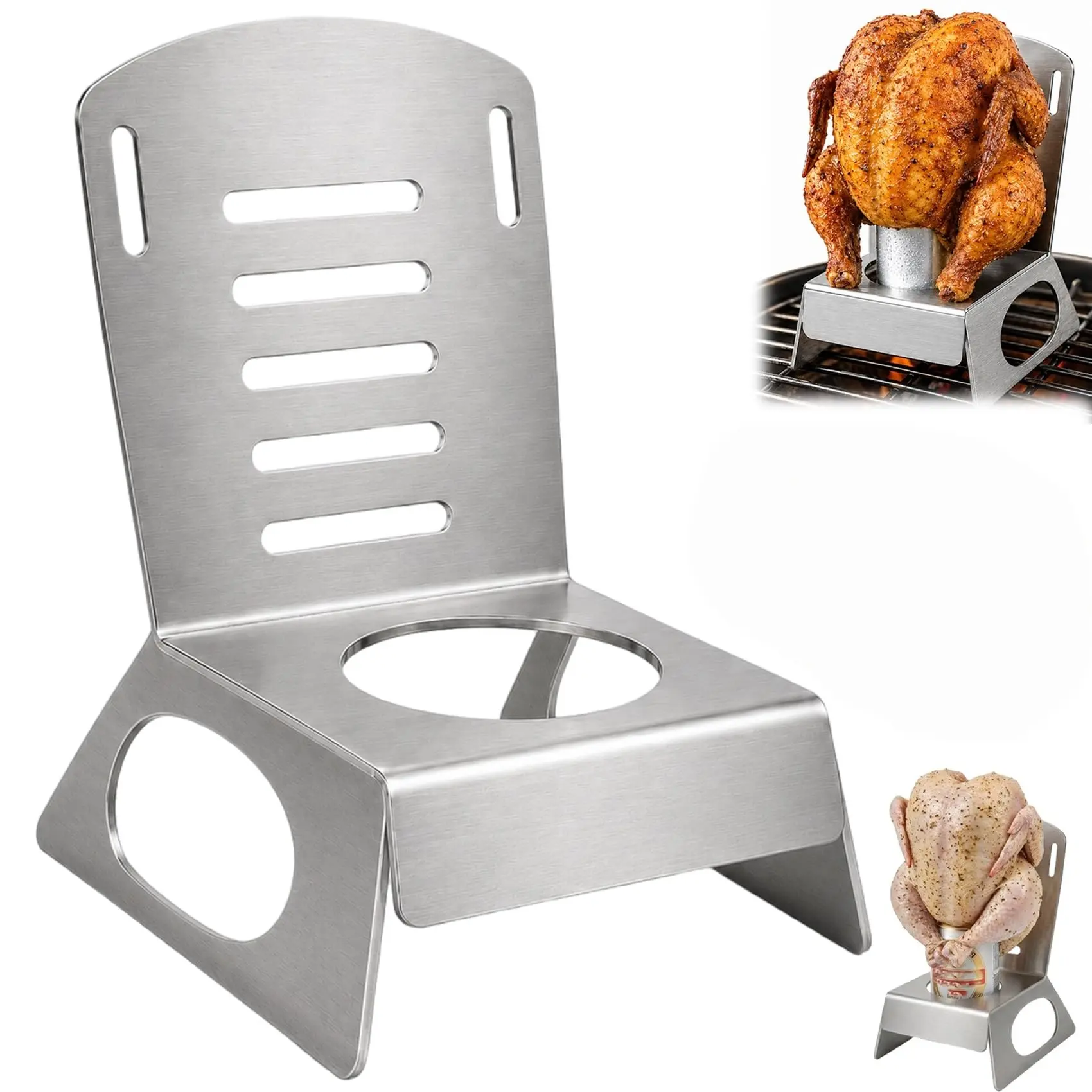 Stainless Steel BBQ Chicken Rack, Chair-Style Whole Chicken Grill Stand, Ideal for Grills, Smokers, Outdoor Cooking, Durable Design