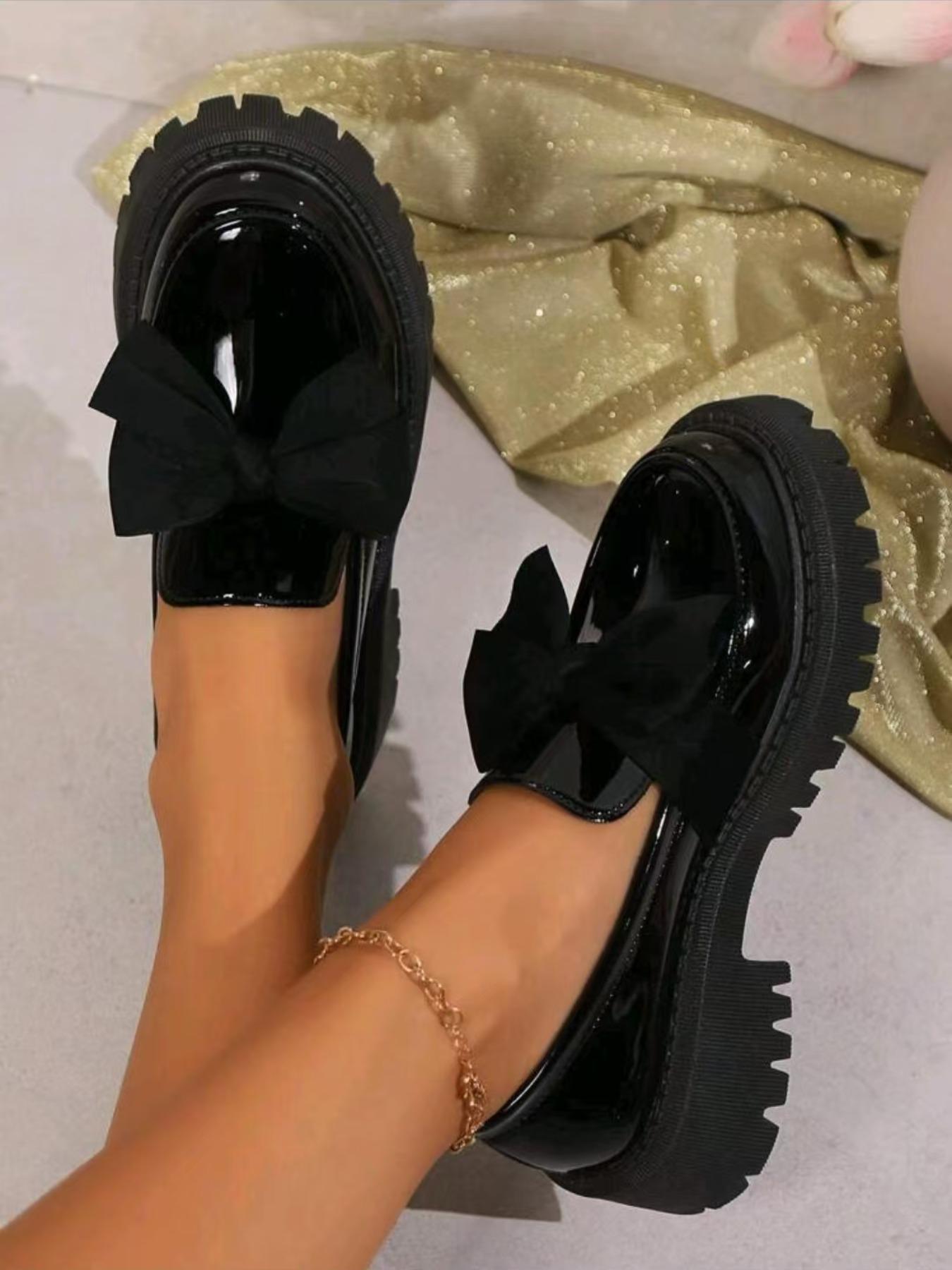 Fashionable Bowknot Design Slip on Platform Loafers, Casual Comfortable Platform Shoes for Daily Wear, Female All-match Round Toe Shoes for Women