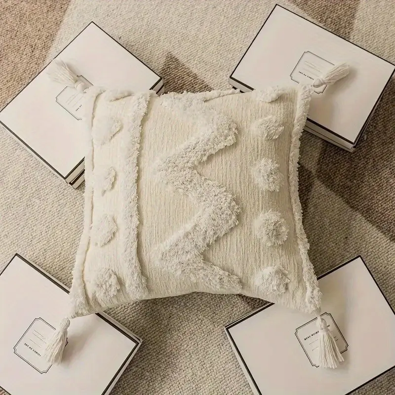 Bohemian geometric pillow ins Moroccan off-white tufted lumbar pillow sofa cushion bed and breakfast model room pillow