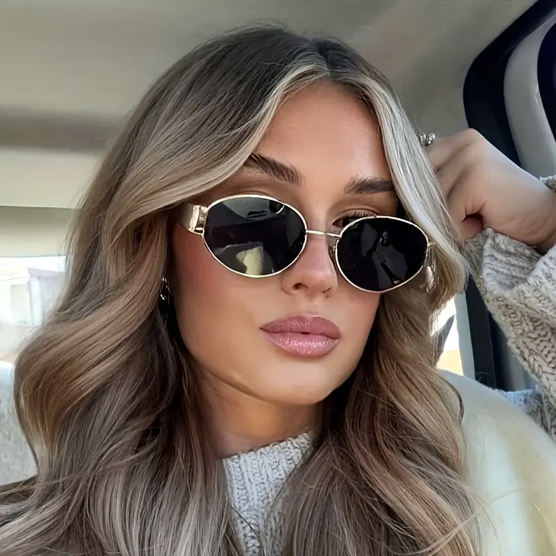 Women's Polycarbonate Fashion Retro Mini Oval Small Metal Frame Decorative Glasses Pair Set - Stylish Accessories, 1960s Aesthetic, Daily Casual Wear, Shopping