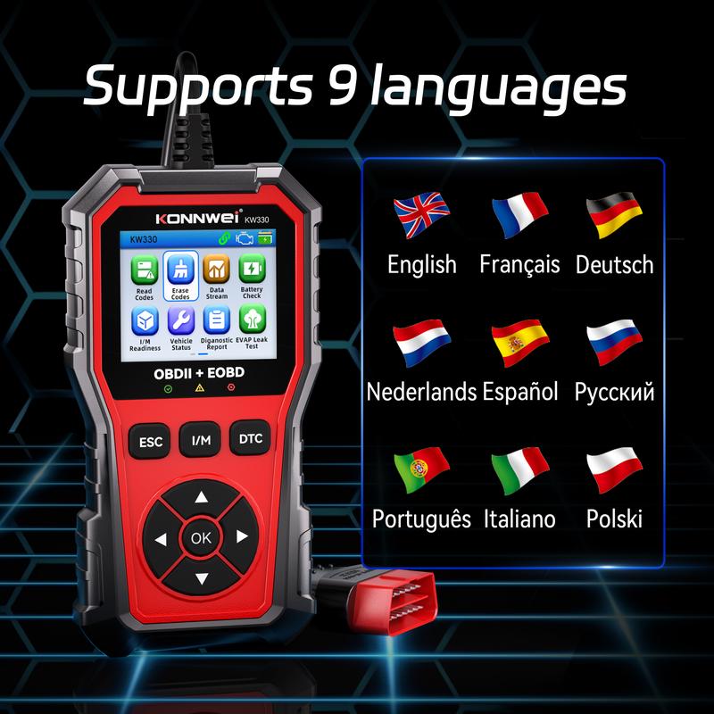 KONNWEI KW330 OBD2 Scanner with 2.8 Inch Color Screen, Free Upgrade & Print Function, Diagnostic Tool for Cars