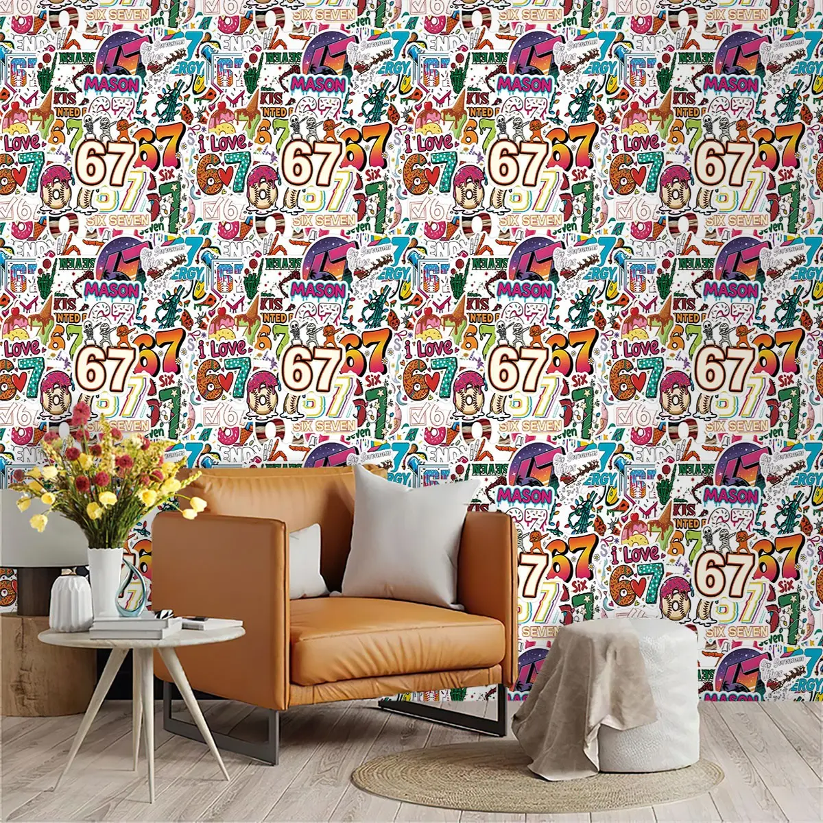 Trendy Graffiti Pattern Wallpaper, PVC Material, Self-Adhesive, Mould-Proof, Ideal for Kitchen, Living Room, Bedroom, Wall Decor