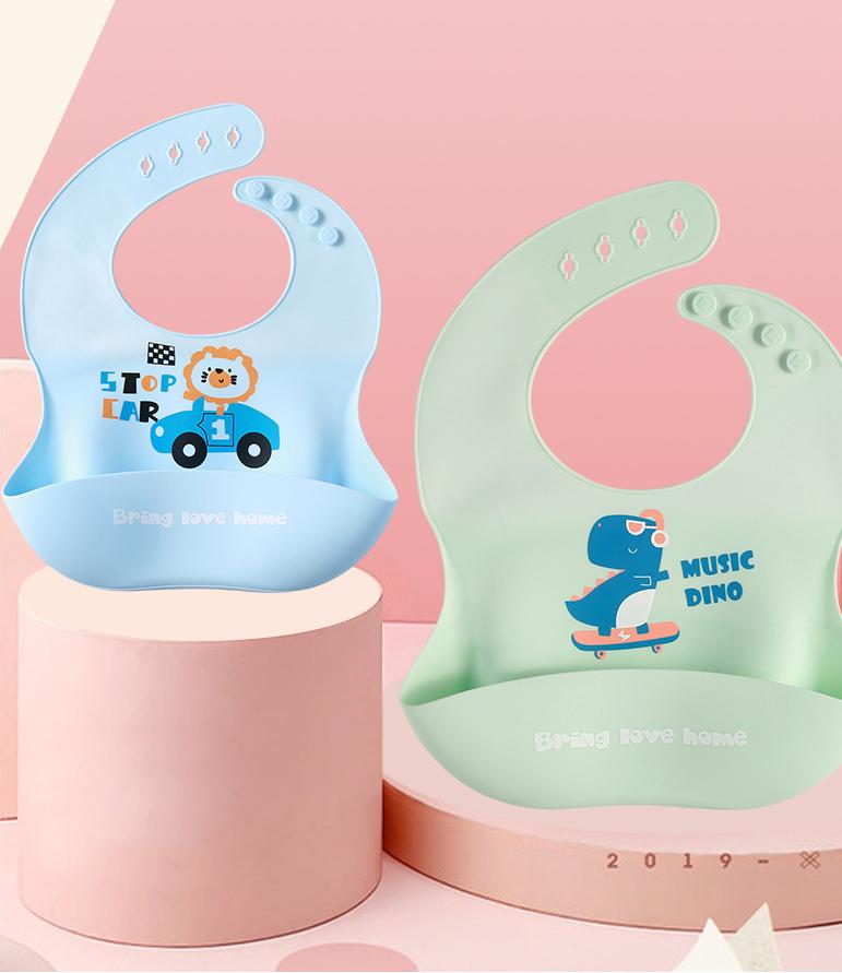 Food Grade Silicone Baby Bib, Ultra Soft Waterproof Feeding Bib for Toddlers
