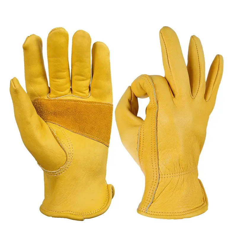 1 Pair Of Reinforced Bovine Leather Work Gloves, Flexible Cowhide Gloves with Stretchable Wrist, Durable Safety Gloves for Men Women, Ideal for Gardening, Welding, Woodworking and Outdoor Tasks
