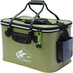 Foldable Multi-Functional EVA Fishing Bucket Outdoor Live Fish Container Fishing Bag for Fish Lures Protection Multiple Sizes Optional (6GAL ArmyGreen)