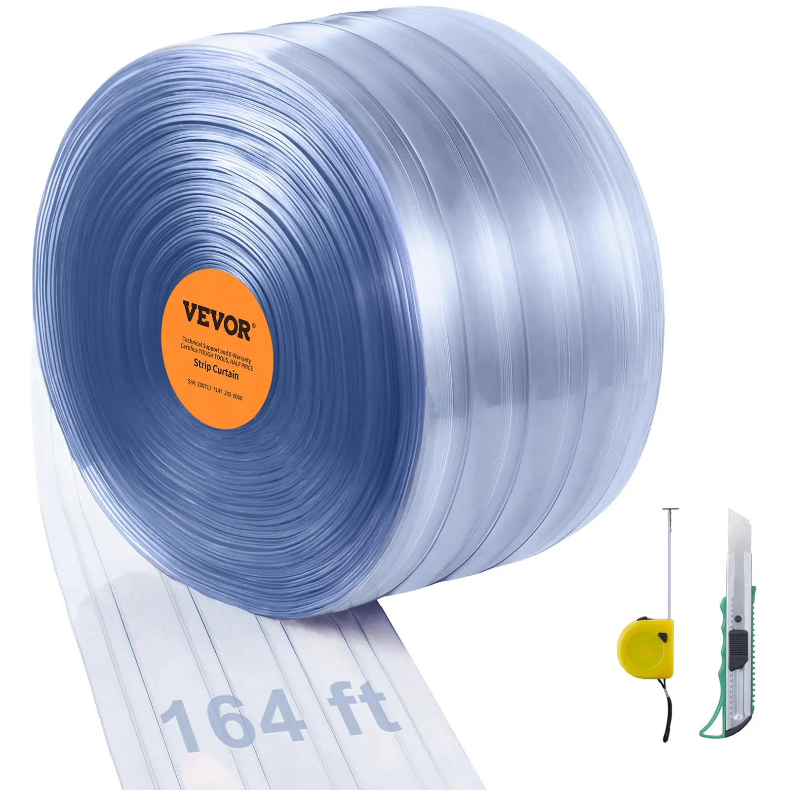 【Summerfinds】VEVOR Strip Curtain, 164' Length, 8" Width, 0.08" Thickness, Clear Ribbed Plastic Door Strips, PVC Curtain Strip Door Bulk Roll for Warehouses, Factories, Supermarkets, Shopping Malls, Halls, Garages