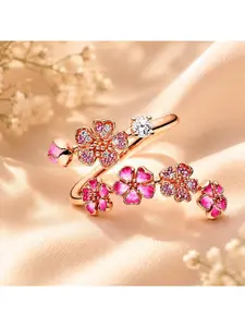 Peach Blossom Cocktail Ring – Rose Gold Pavé-Set Beaded Ring