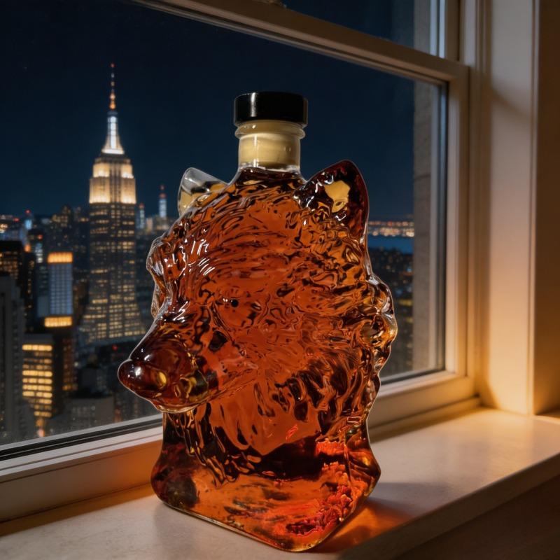 A wolf-shaped whisky bottle decoration, an empty whisky bottle, bar decoration, whisky lover, gift for father, tableware