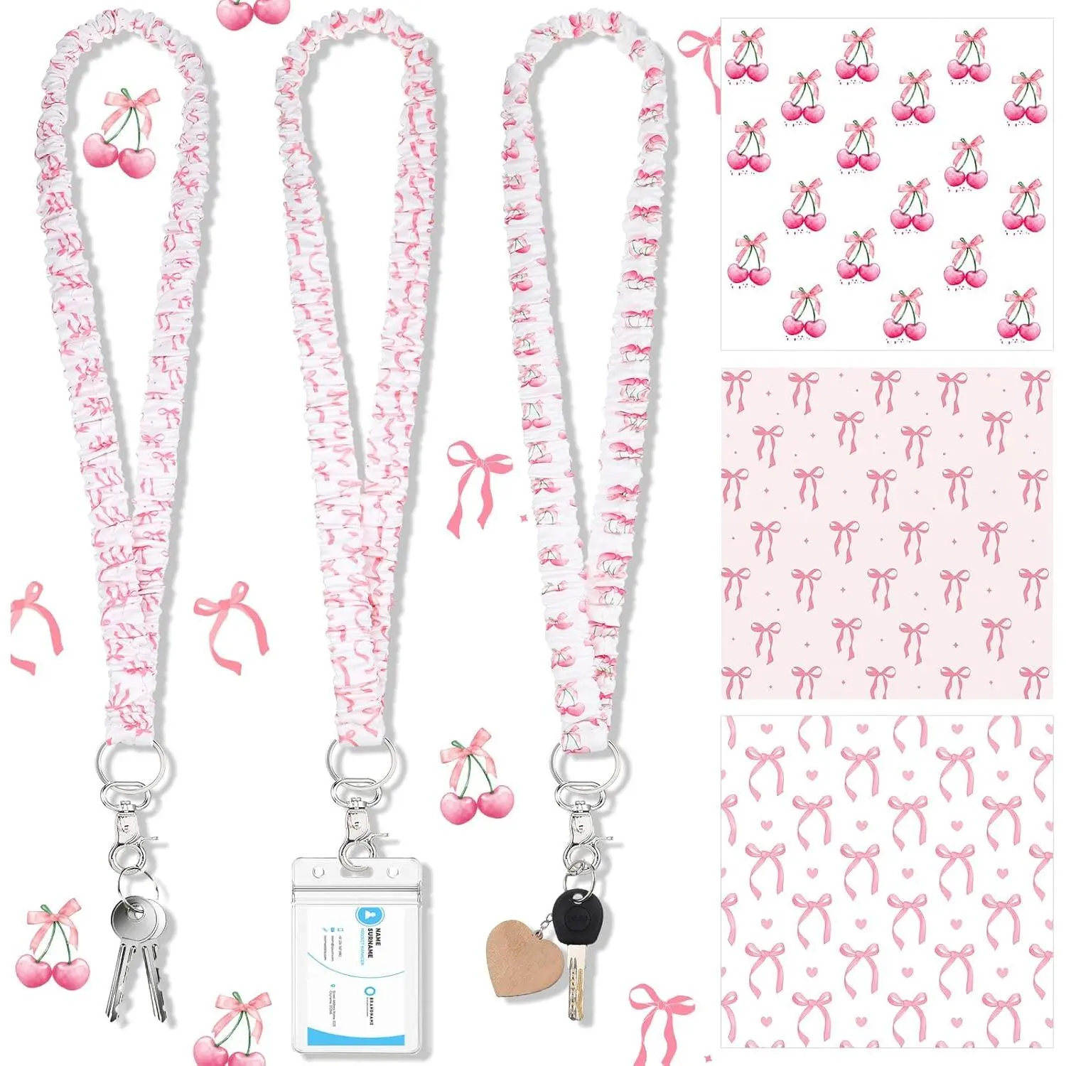 3 count  Bow Scrunchie Lanyard for ID Holder Teacher Stretchy Lanyards Badge Holder for Women Appreciation