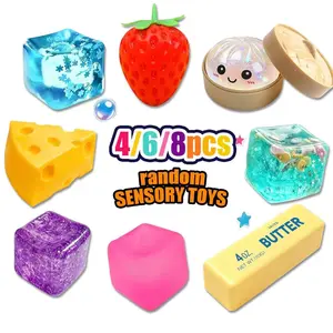 4/6/8 Piece Mixed Malt Sugar Stress Relief Fun Toy Set, Sensory Combo Pack, Ice Cube, Cheese, Strawberry, Baozi, Butter Stick Squeeze Toys, Kids Party Gift