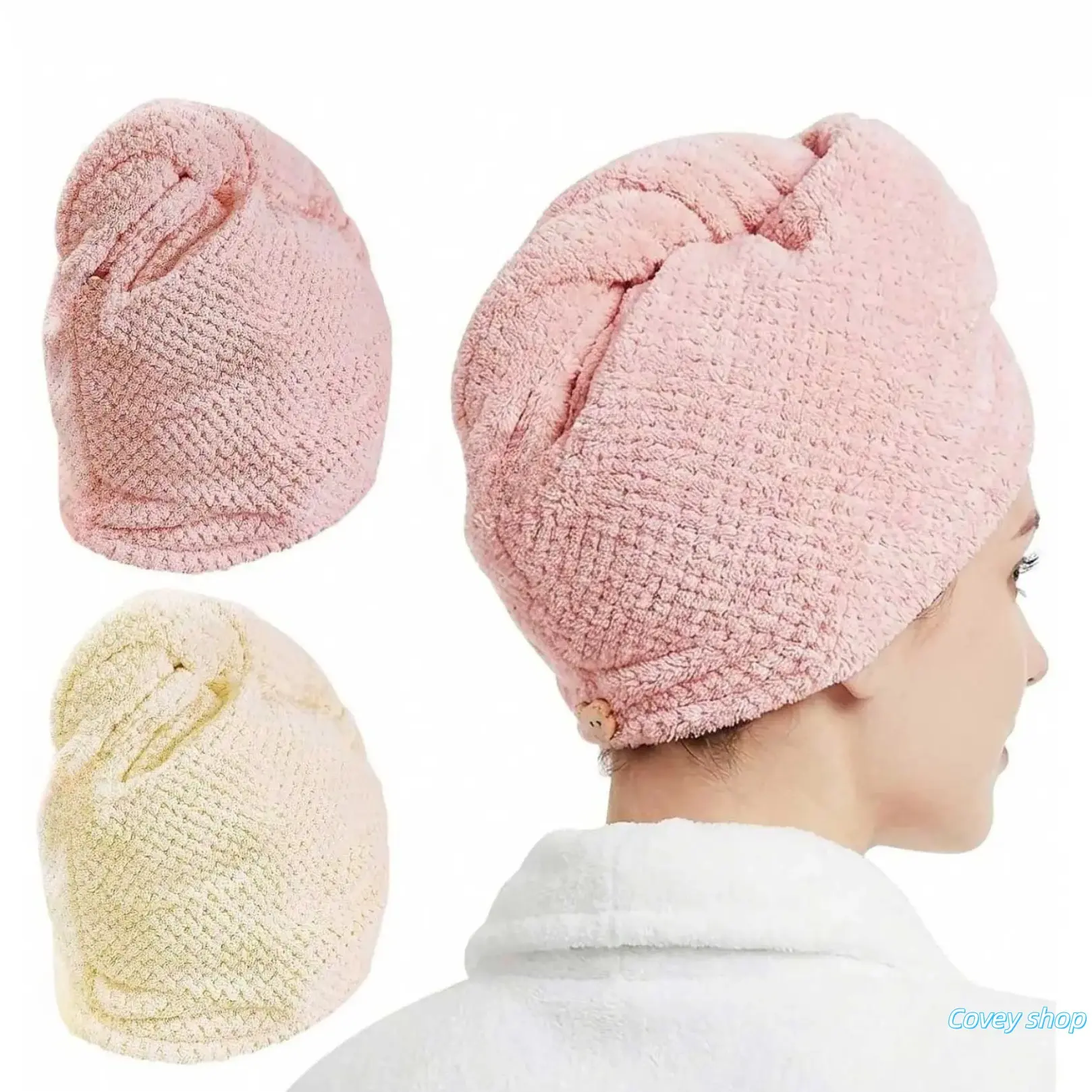 Microfiber Hair Towel Wrap for Women, 2-Pack Super-Absorbent Quick-Dry Hair Turban for All Hair Types, Plopping Towel Curly Hair, Anti-Frizz Large Hair Drying Towels with Button, Bathroom Premium Towel Set