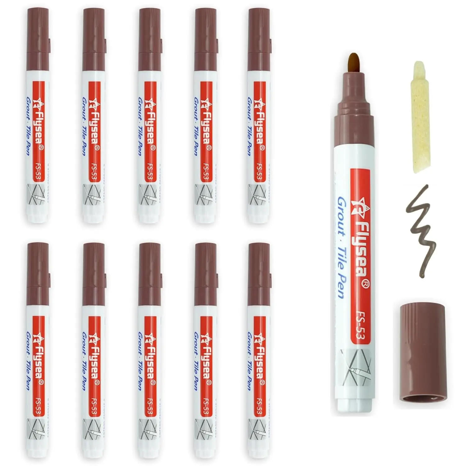 10 Pieces Tile Pen Wall Grout Color Pen Tile Repair Pen Refill Wall Gap Grout Renew Marker for Tiles Floor Kitchen Bathroom (Brown)