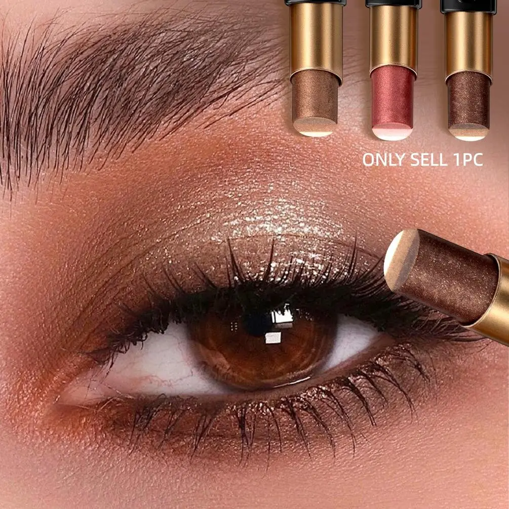 Three-color Eye Shadow Pen, Glitter Eyeshadow Stick Waterproof, Sweat Proof, Not Easy To Smudge, Pearlescent, Fine Shiny, Lazy Eye Shadow