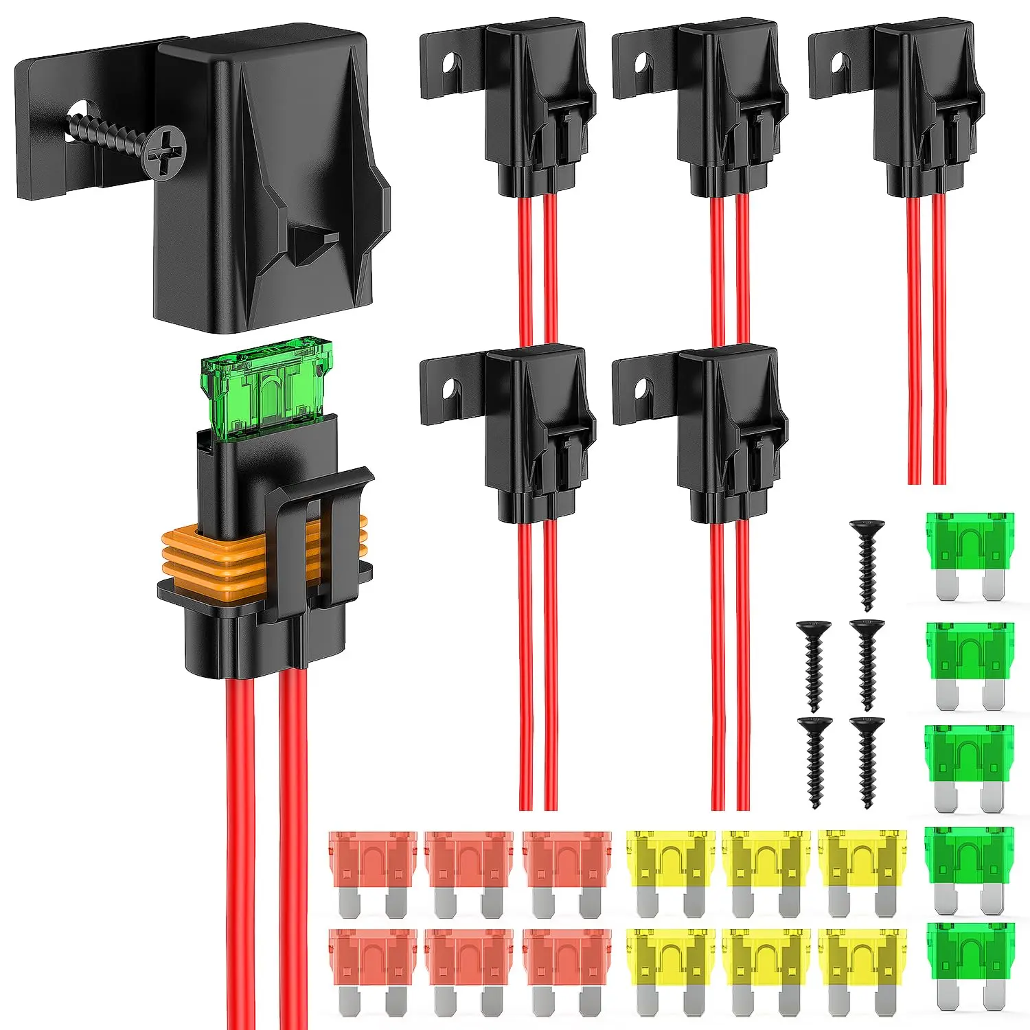 Nilight 6pcs Inline Fuse Holder 12AWG Waterproof ATC/ATO Blade Holder 20A 30A 40A Regular Heavy Duty in Line w/Cover Fits 1A to 30A Fuses for 12V Automotive  s