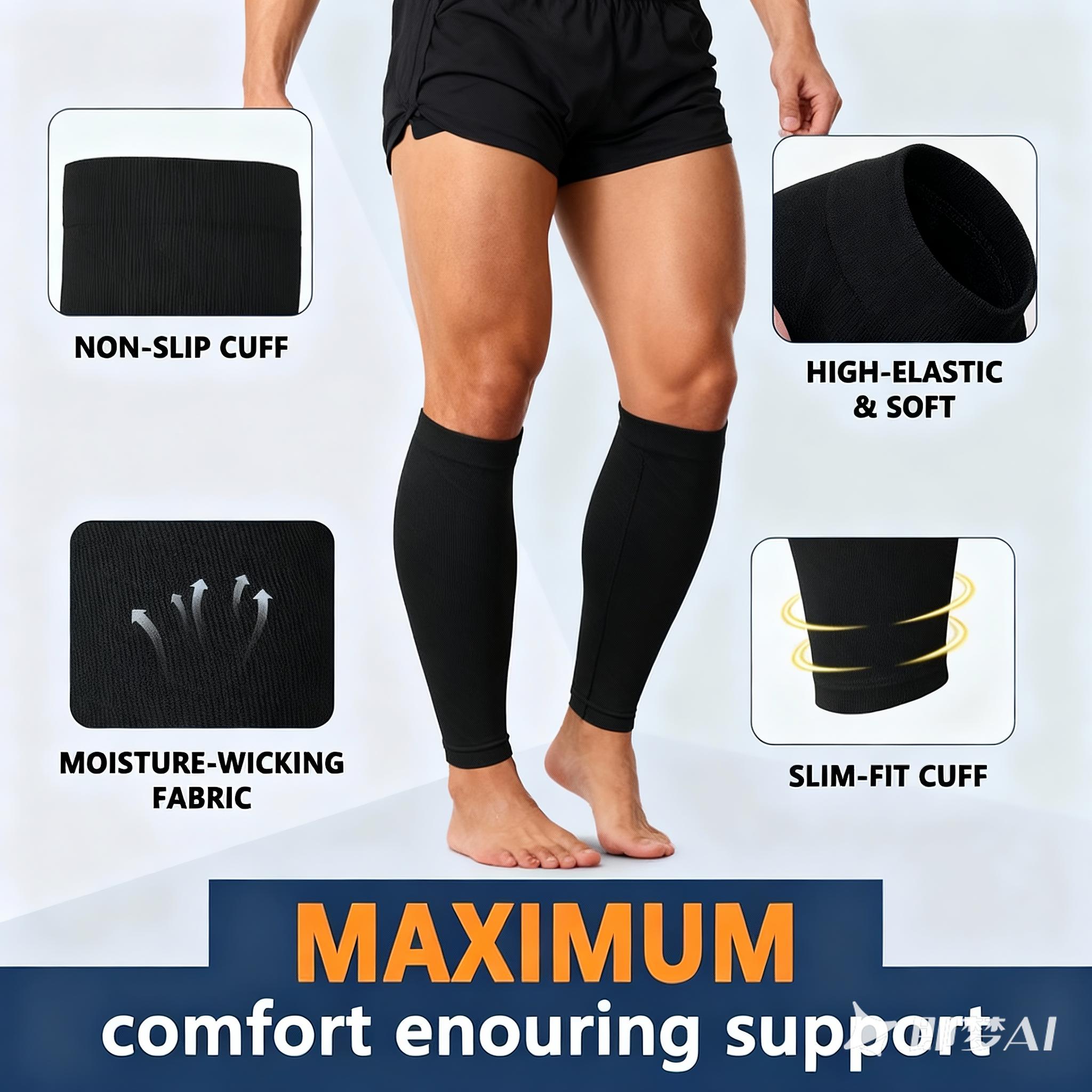Unisex Calf Compression Sleeves - Adjustable, Lightweight Summer, Soft Breathable, Anti-Slip, Machine Wash, 25-43cm/9.84-16.93inch Calf Circumference, Lifestyle Leg Support for Running,Cycling, Alleviates Fatigue, Tibia Pain Relief, Black Sports Sleeves,