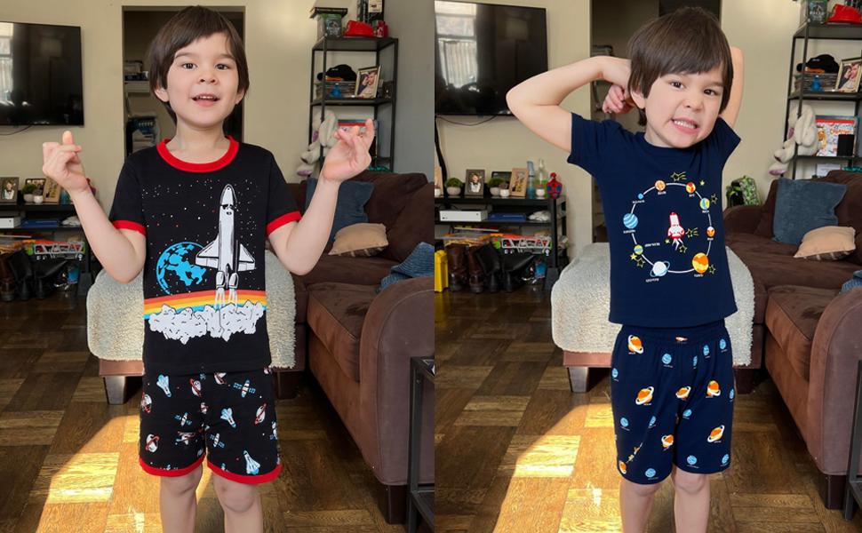 Little Boys Short Set Pajamas for Boys 100% Cotton Toddler Train Dinosaur Sleepwear Summer Clothes Size 2-7T