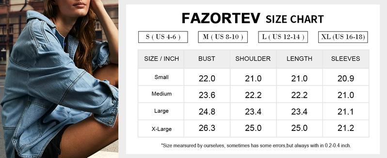 FMEYOA Women's Denim Pullover Casual Button V Neck Blouse Loose Fit Long Sleeve Jean Jacket with Pocket