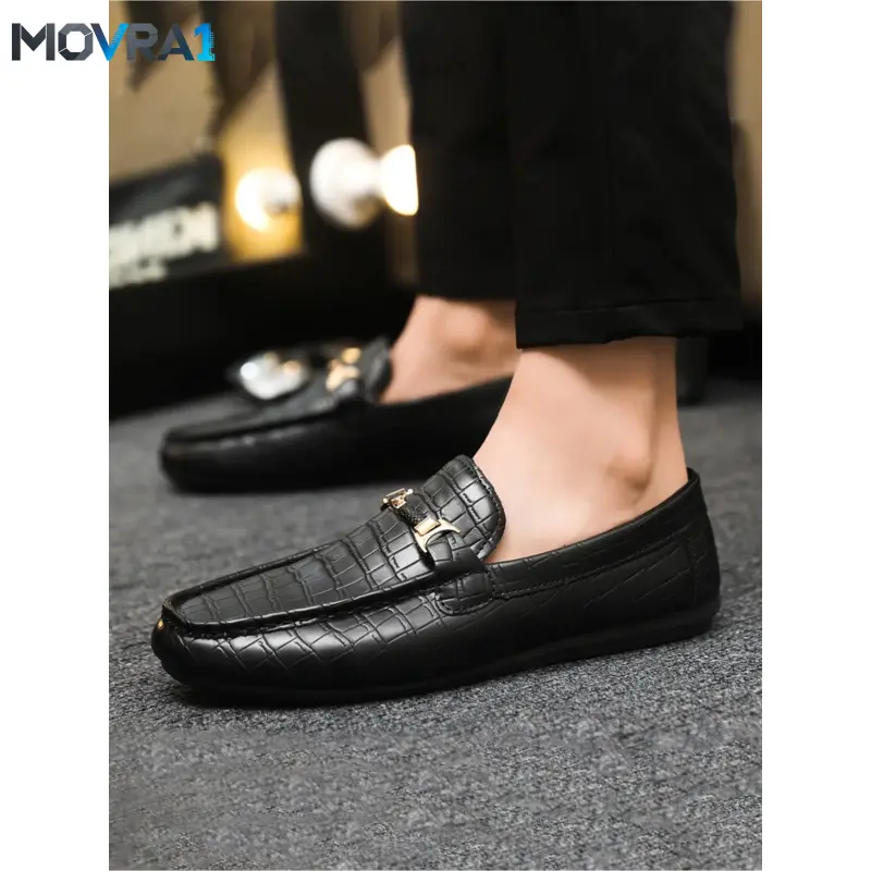 MOVRA1 Men's Fashionable Loafers Comfort Soft Sole-On Flat, Lightweight Driving Shoes, Walking Shoes, Versatility and Comfort Bean Shoes, Footwear, Pu Leather Footwear