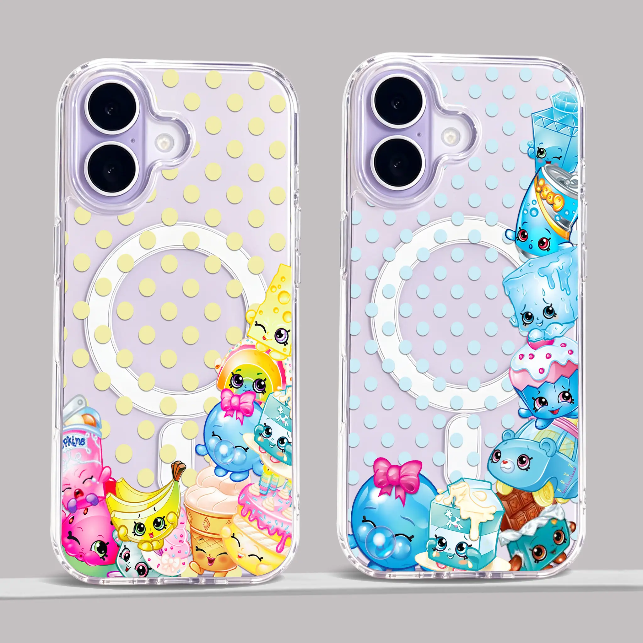 Shopkins-print Magnetic phone case for iPhone 18/17/16/15/14/13/12/11 Xs Pro Max Plus AIR,Y2K Girly Polka dots MagSafe for Samsung S26/S22/S23/S24/S25/NOTE20/PLUS/ULTRA/FE/A56/A54/A36/A35,Transparent shockproof protective cover Gifts for Shopkins fans