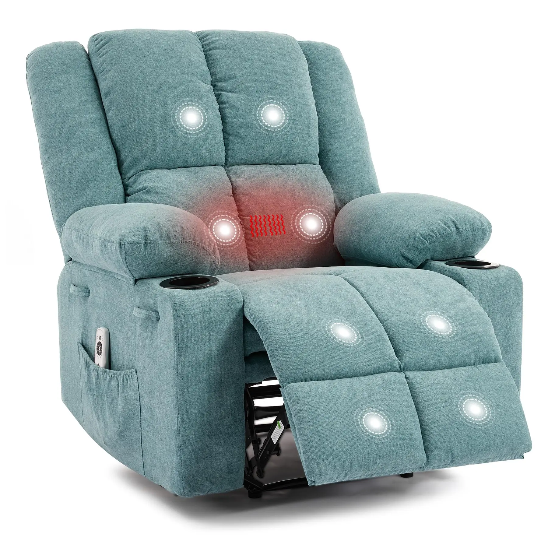 Massage & Heating Recliner Chair for Adults – 155° Manual Adjustable with Footrest & Pull-Lever, Breathable Linen Single Sofa for Living Room, Bedroom & Home Theater