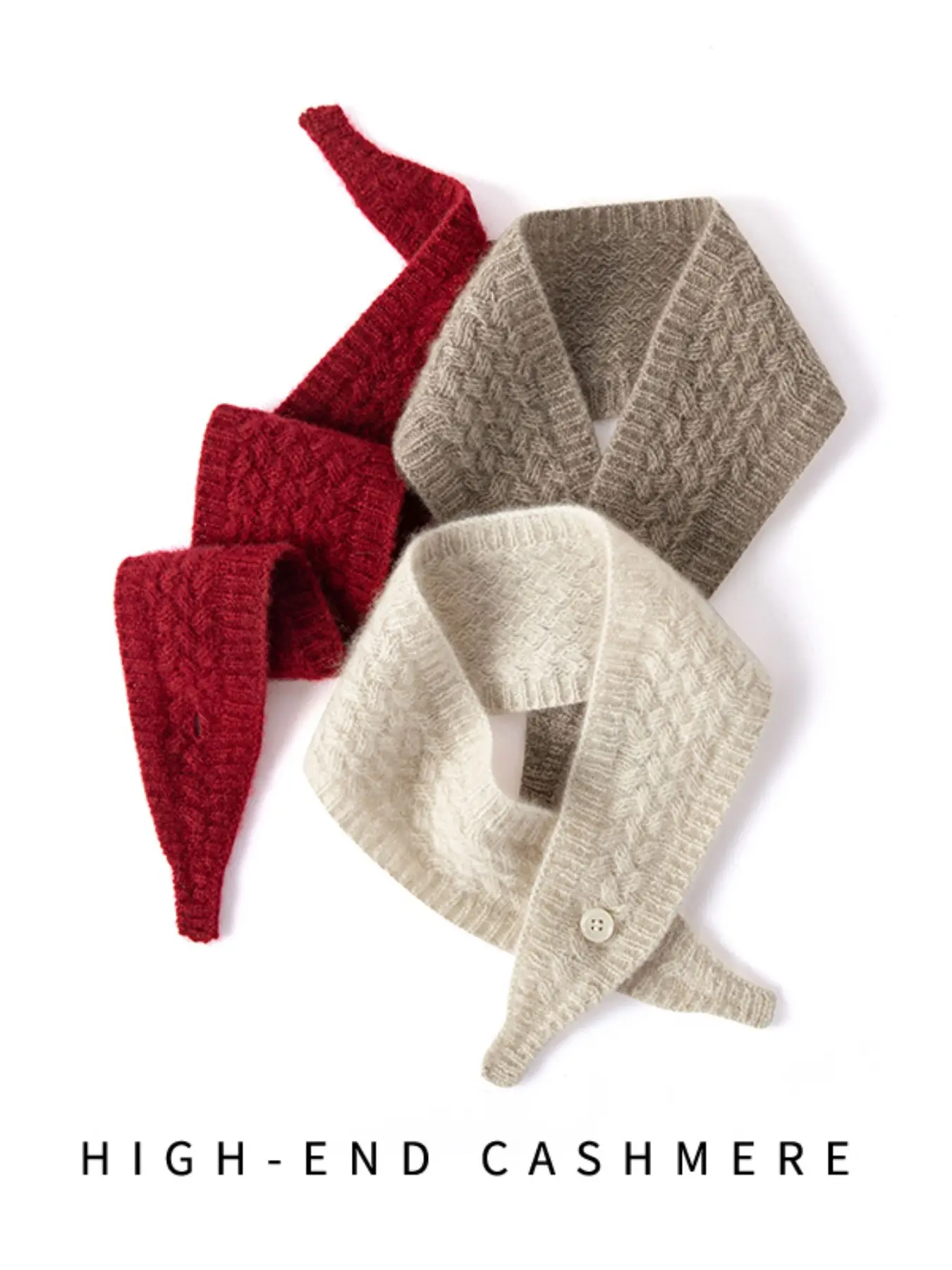 Cashmere Scarf with Button Detail, Elegant Plain Design, Slim-Fitting Fall & Winter Accessory, Unlined Fashionable Neckwear