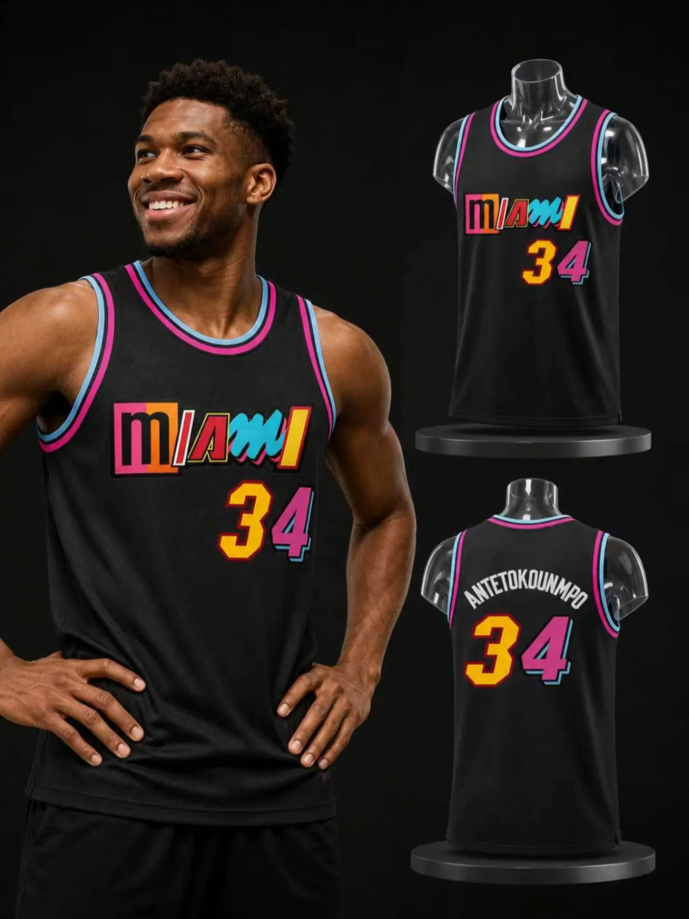 Miami #34 Retro Embroidered Basketball Jersey | Unisex Sleeveless Athletic Tank Top