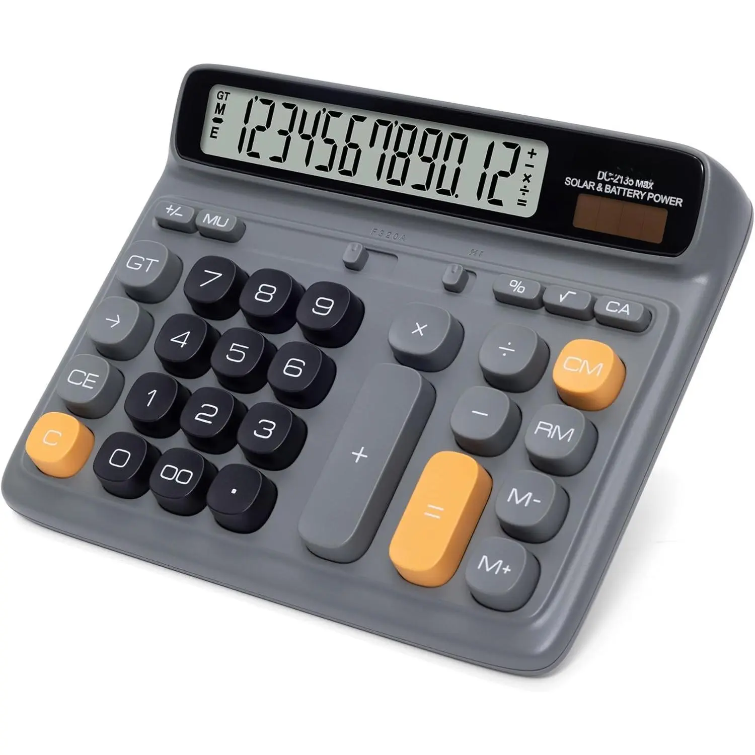 Desktop Calculator with  LCD Display, 12-Digit  Power Solar &  Calculator, Big Button Office Calculator for Accounting, , School & Business Use (Charcoal Gray)