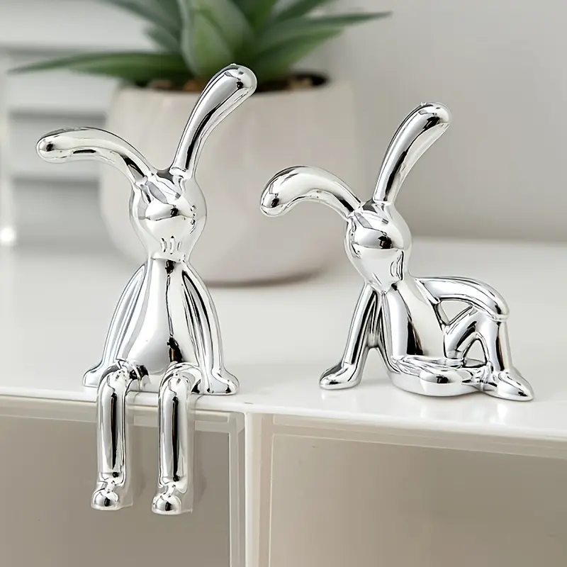 6pcs Nordic Style Creative Rabbit Car Ornaments New Year Decorations Silvery Plated Rabbit Statues Desktop Ornaments Creative Desktop Crafts Gifts for Friends 3 Sitting Rabbits+3 Side Sitting Rabbits New Year Rabbit Ornaments