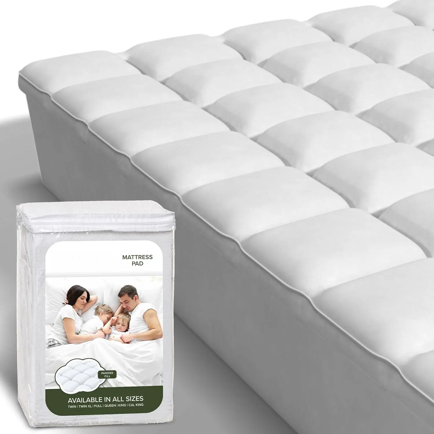 Size Hybrid Mattress Pad (Extra Padded) & Protector -  Quilted Pillow Top Mattress Cover - Thick, Plush, Fitted Mattress Topper for Bed