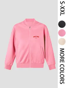 "NEW YORK U.S.A" Women's Printed Zip Long-Sleeve Jacket, 4-Season Casual Long-Sleeve Bomber Jacket, Fashionable Outerwear for Daily Wear & Outdoor Activities - Layering Style