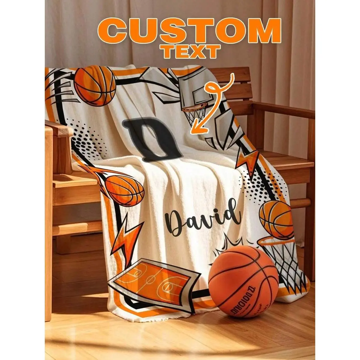 Personalized Basketball Flannel Throw Blanket - Orange Street Art, Glam, Wrinkle Resistant, Fading Proof, Soft Cozy Warm, Custom Name David, Multi-Size, 1-Piece, Flannel PVC, Teenage Boy Gift, Man Cave Couch Decor, Home Snuggle, Mother’s Day Option, Custo