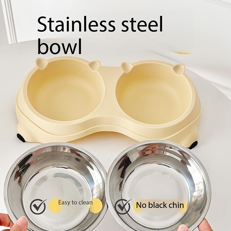 Cat anti-spill neck-protecting 2 stainless steel bowls, stainless steel ergonomic angled bowls, non-slip base pet feeding and water bowls, suitable for home and outdoor use