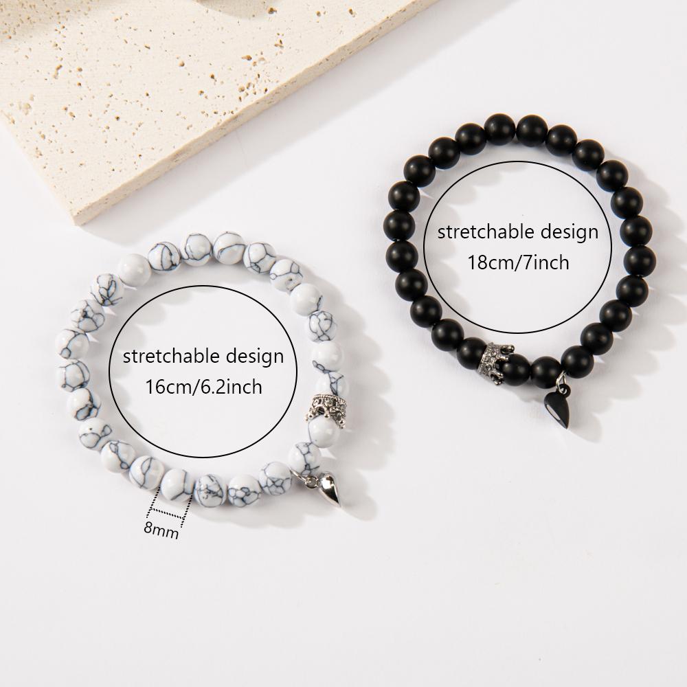 2 Pcs Elegant Couples Magnetic Stone Bracelets, Anniversary Couple Love, Heart Jewelry, Couples Beaded Stretch Bracelets Set, Perfect Valentine's Day Gift Couples Magnetic Couples Beaded bracelet valentine day gift fashion all-match jewelry charm