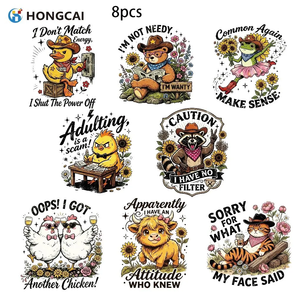 Reading Bear and "I'm Not Needy" Slogan Heat Transfer Stickers, 8 Styles, Suitable for Vintage Farmer Jackets and Fabric Mugs, Sweat-stain Resistant & Anti-daily Friction