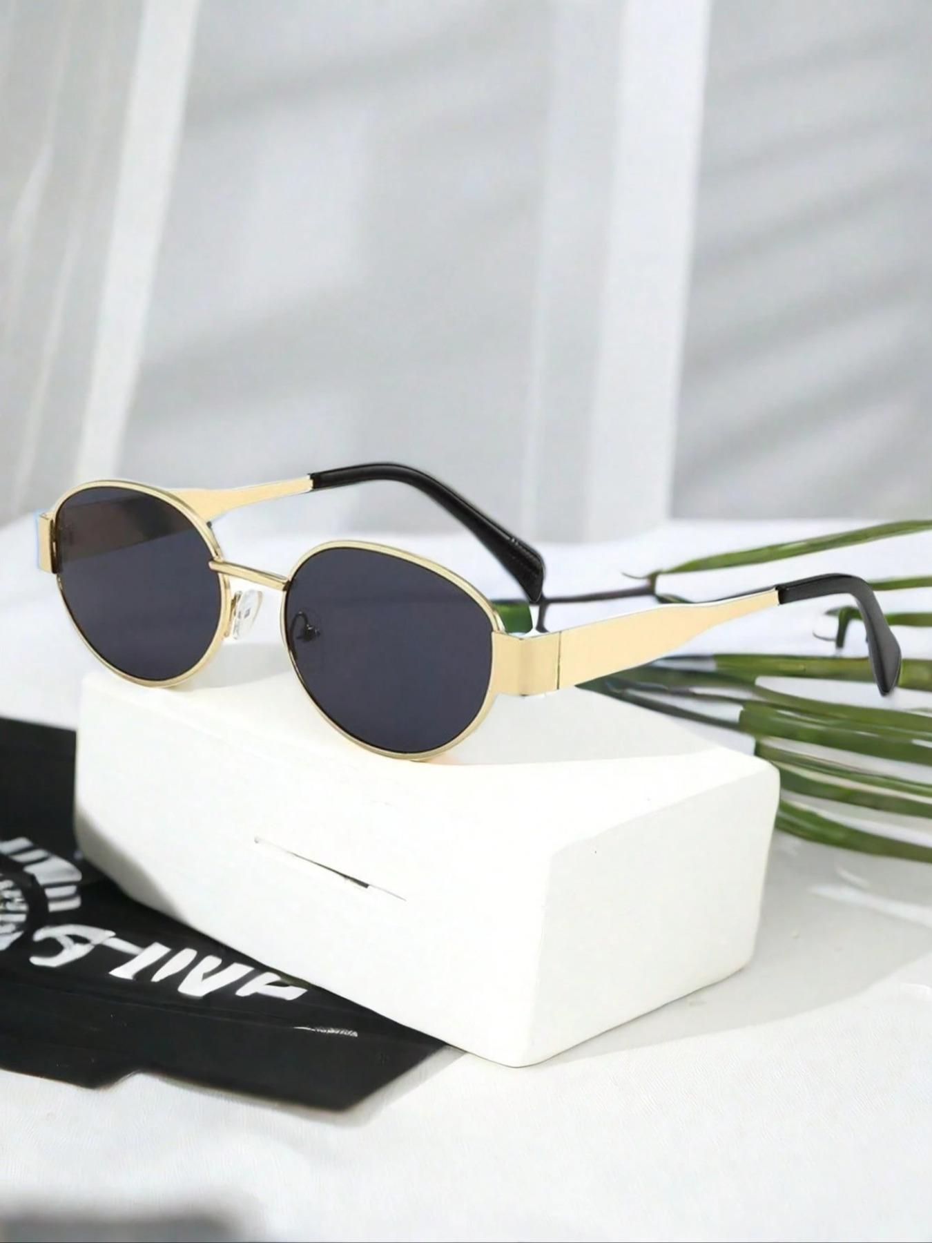 Women's Vintage Oval Frame Sunglasses, Trendy Casual Sunglasses for Everyday Use, Fashion Accessories for Outdoor Activities