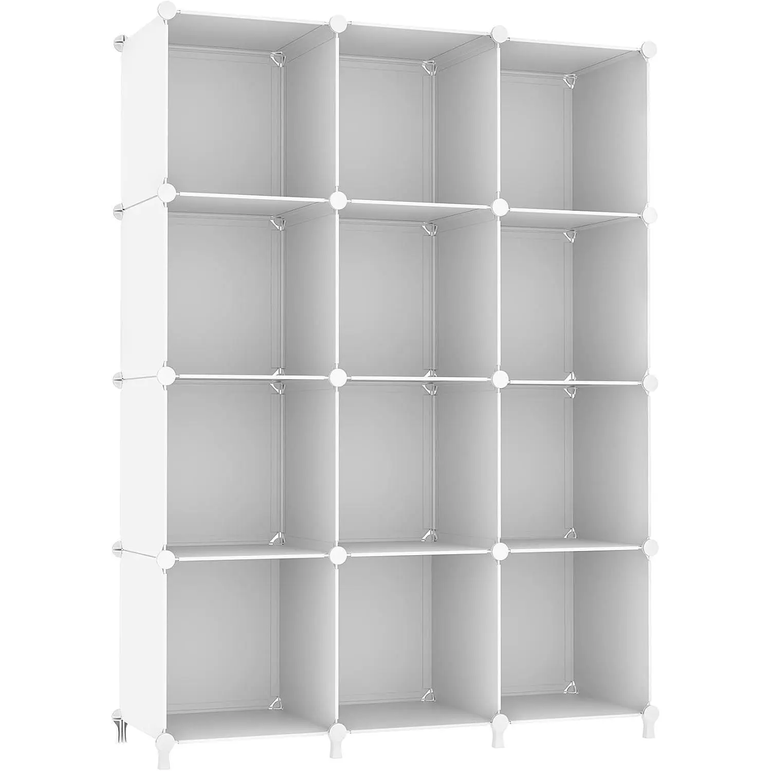Cube Storage Organizer Storage 12 Cube Bookshelf DIY Plastic Closet Clothes Storage Shelves with Wooden Mallet, Stackable Storage Solution for Home, Bedroom, White