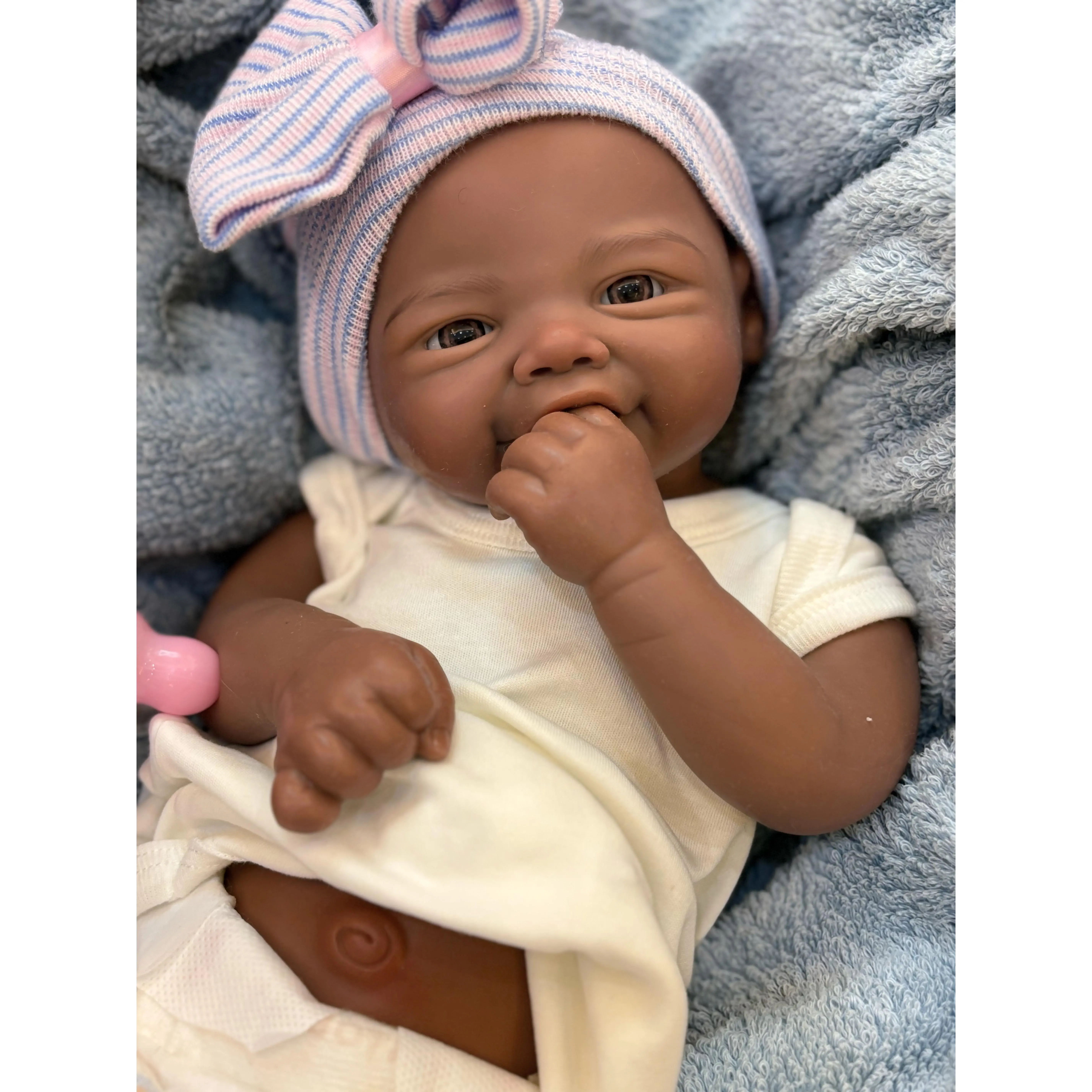 Reborn Baby Doll Black Girl 18-Inch Silicone Fashion Doll Realistic African American Newborn Handmade Soft Weighted Body