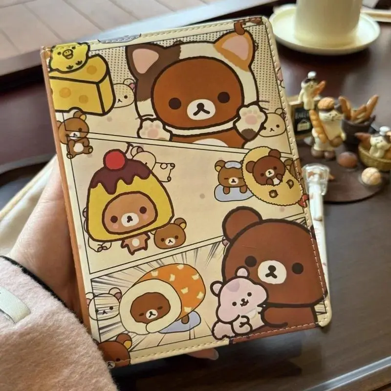 Cute Cartoon Rilakkuma Leather A5 Notebook with Color Pages, Thickened and High-Looking Student Notebook