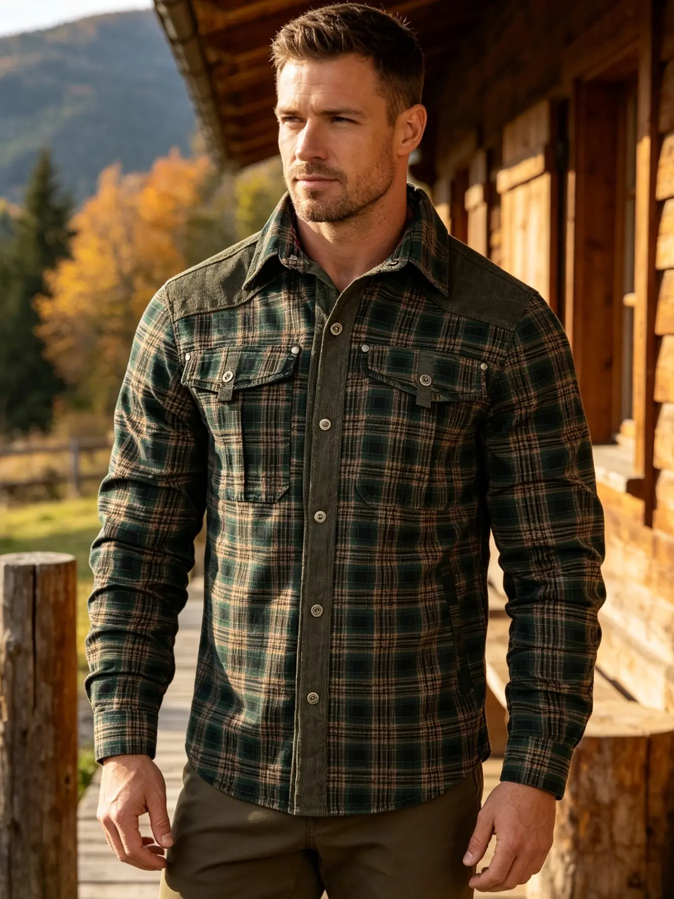 Men's Spring Autumn Jacket, Plaid Fabric, Colorblock Patchwork Design, Ideal for Daily Outdoor Wear, Stylish and Comfortable