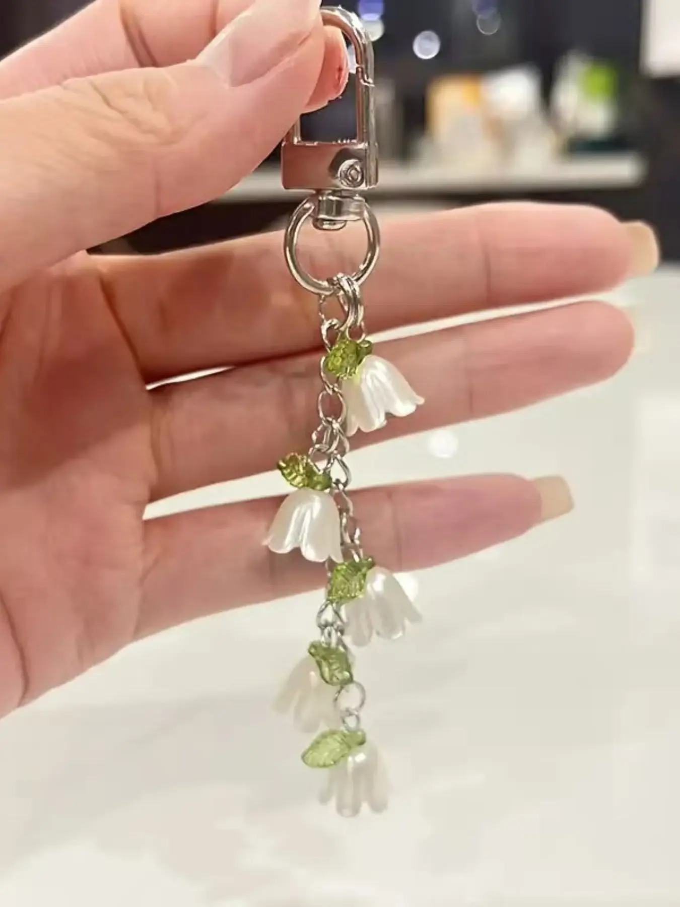 Orchid Imitation Pearl Keychain, Fringe Bead Key Ring, Backpack Charm, Car Key Pendant, Birthday Gift, Party Gift, Women's Accessory