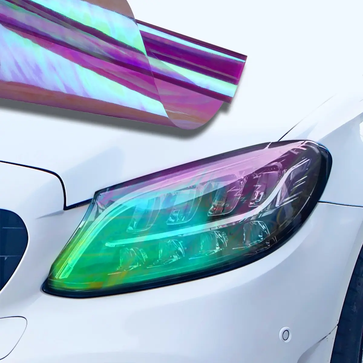 1pc Rainbow Gradient Car Headlight Color Changing Film Rainbow Laser Transparent Car Headlight Film Car Body Tail Light Color Changing Protective Sticker Headlight Decals Stickers For Cars