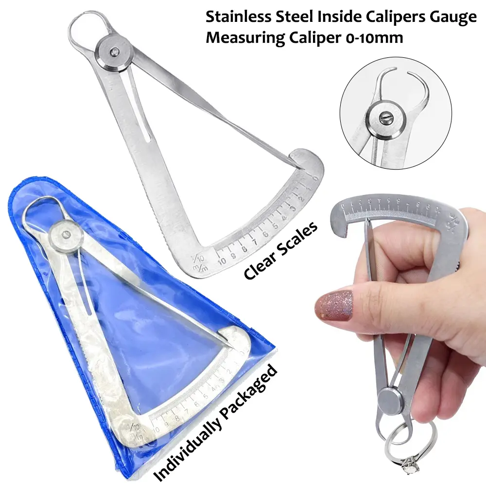 2 Pcs Corrosion-Resistant Stainless Steel Inside Calipers - 0-10mm Precision Scales, 10.5x6.5cm Quiet Reusable Jewelry Making Measuring Tool, Comfortable to Use Home Supply