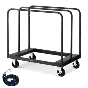 VEVOR Drywall Cart Dolly, 1800 lbs Load Capacity, Steel Panel Truck Cart with 5 inch Swivel Casters, Lumber Drywall Dolly with with Tie-Down Strap & 3 Side Handrails for Factory, Warehouse, Garage, B