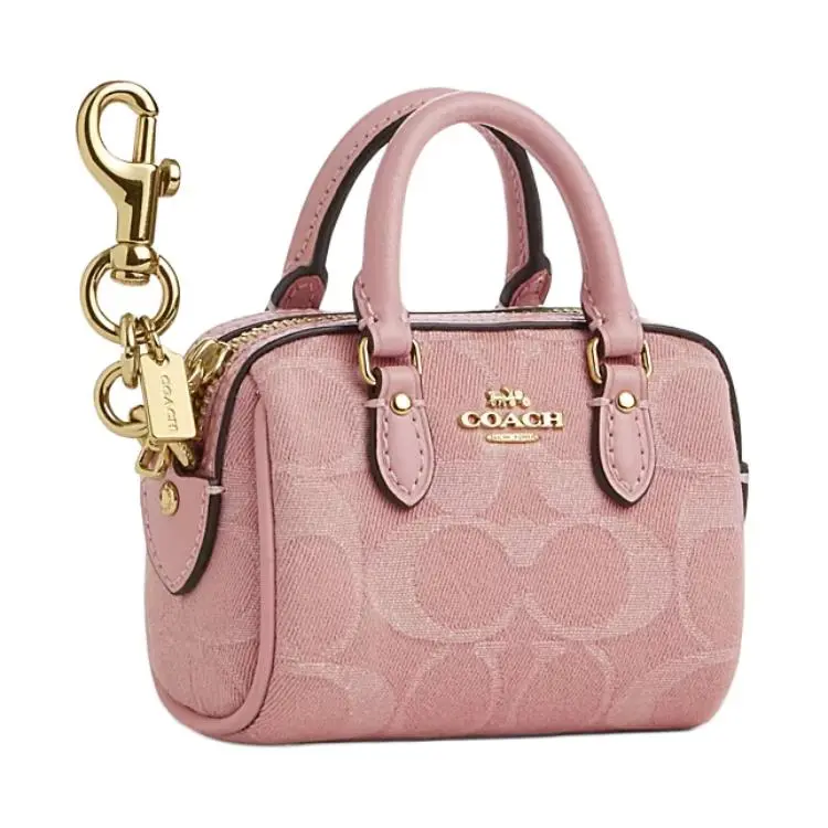 COACH Rowan 9 Mini Coin Purse for Women – Floral Denim and Leather Design in Pink Wallet Cute Exquisite Wallet