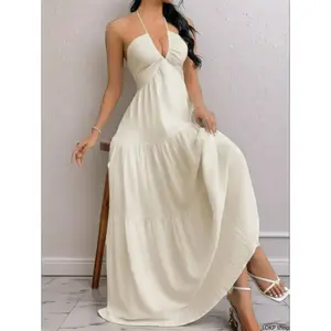 Minimalist Plain Sleeveless A-Line Dress With Loose Fit Cutting, Light Basic Womenswear Suitable For Summer Daily Outings, Beach Vacations And Casual Party Occasions